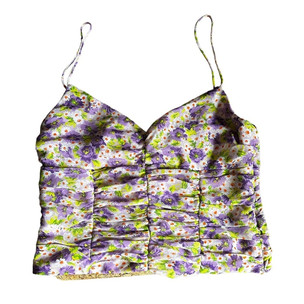 🇺🇸  BUNDLE ONLY - 5/$15- Zara Floral Violet & Green Crop Top, size large